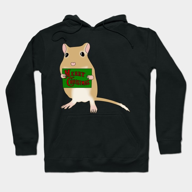 Cute golden gerbil says merry Christmas Hoodie by Becky-Marie